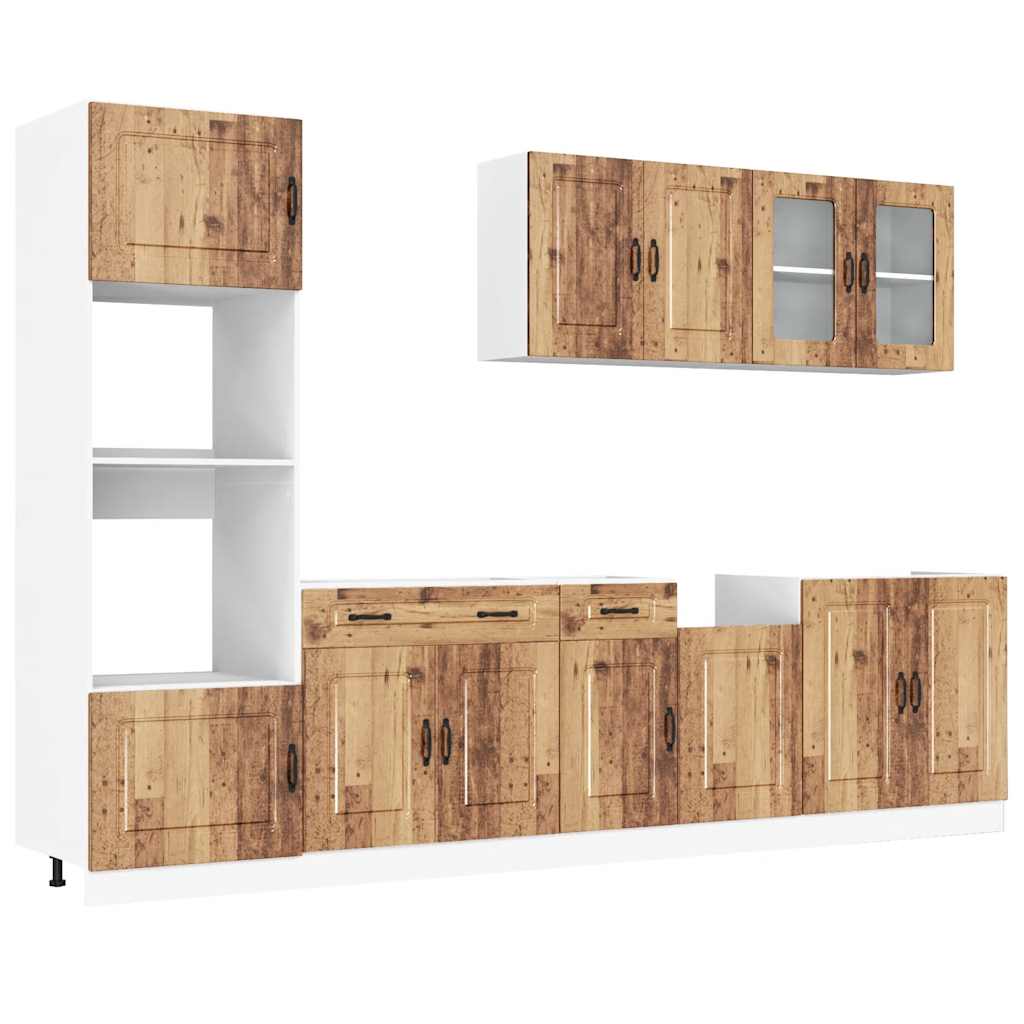 7-delige Keukenkastenset Kalmar bewerkt hout oud houtkleurig