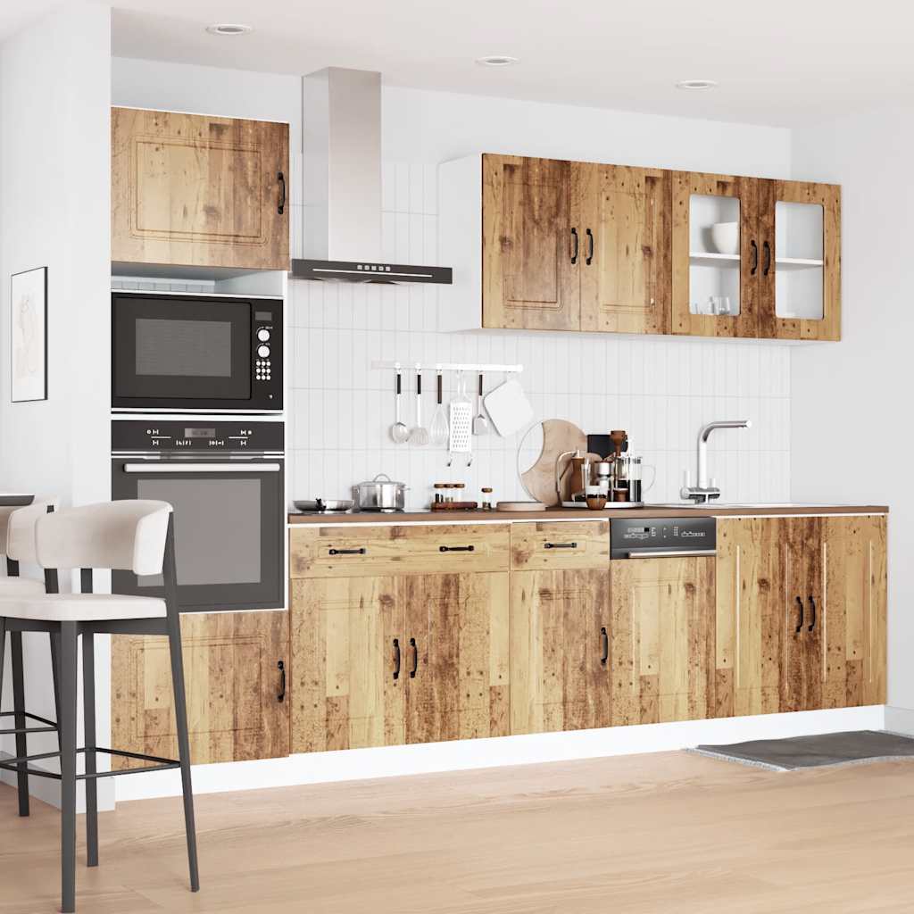 7-delige Keukenkastenset Kalmar bewerkt hout oud houtkleurig