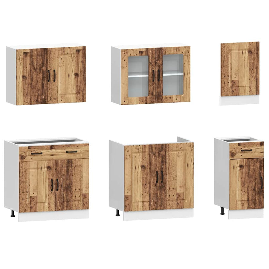 7-delige Keukenkastenset Kalmar bewerkt hout oud houtkleurig