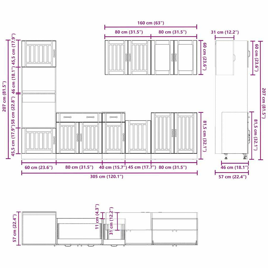 7-delige Keukenkastenset Kalmar bewerkt hout glanzend wit