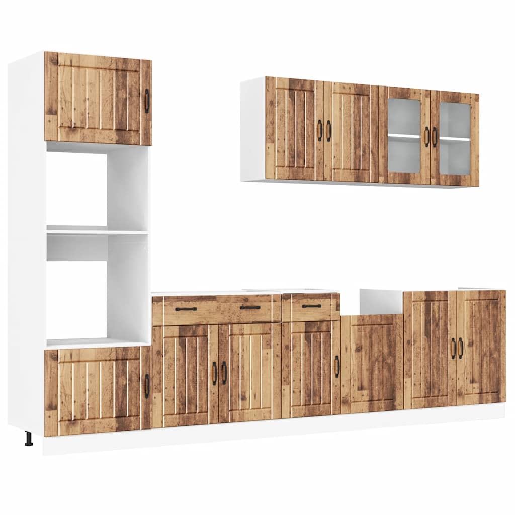 7-delige Keukenkastenset Kalmar bewerkt hout oud houtkleurig
