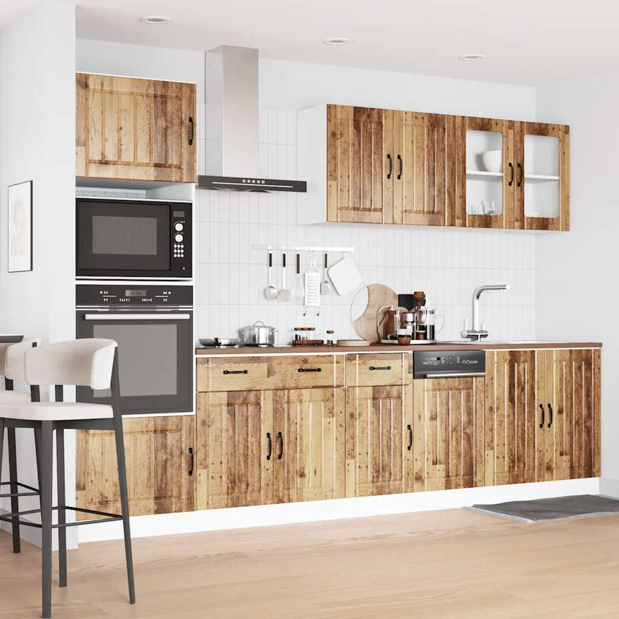 7-delige Keukenkastenset Kalmar bewerkt hout oud houtkleurig