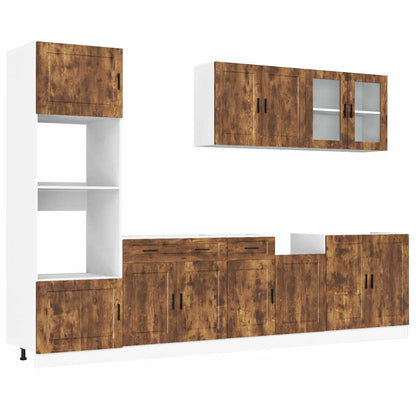 7-delige Keukenkastenset Kalmar bewerkt hout gerookt eiken