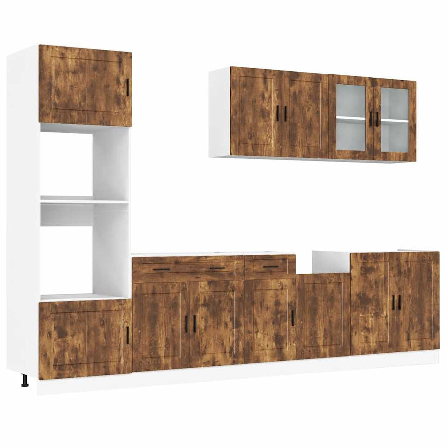 7-delige Keukenkastenset Kalmar bewerkt hout gerookt eiken