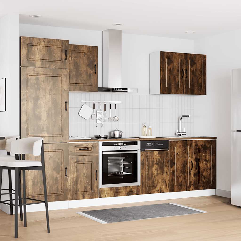 7-delige Keukenkastenset Kalmar bewerkt hout gerookt eiken