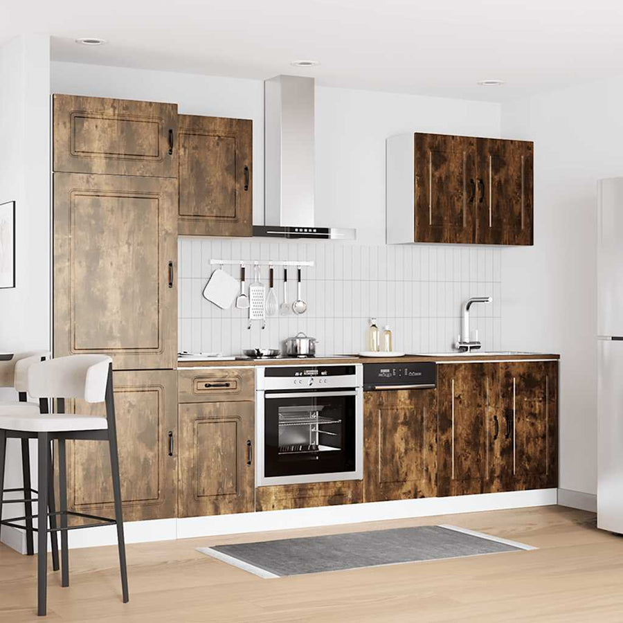 7-delige Keukenkastenset Kalmar bewerkt hout gerookt eiken