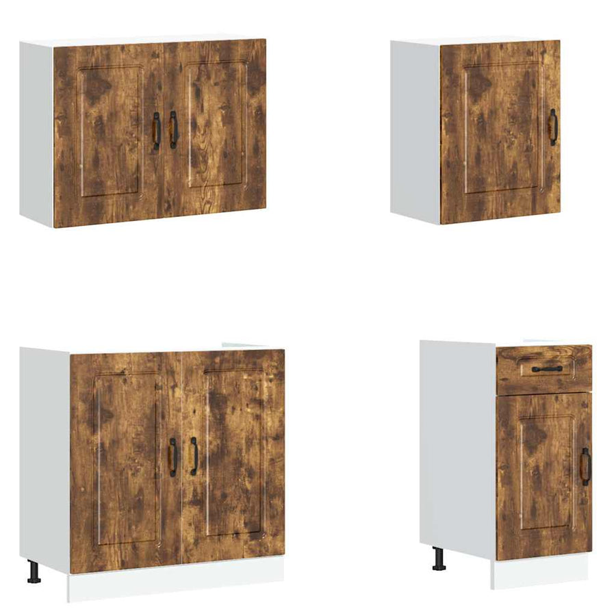 7-delige Keukenkastenset Kalmar bewerkt hout gerookt eiken