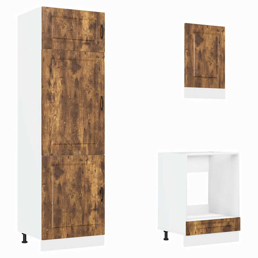 7-delige Keukenkastenset Kalmar bewerkt hout gerookt eiken