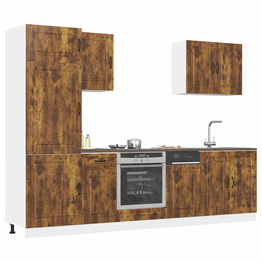 7-delige Keukenkastenset Kalmar bewerkt hout gerookt eiken