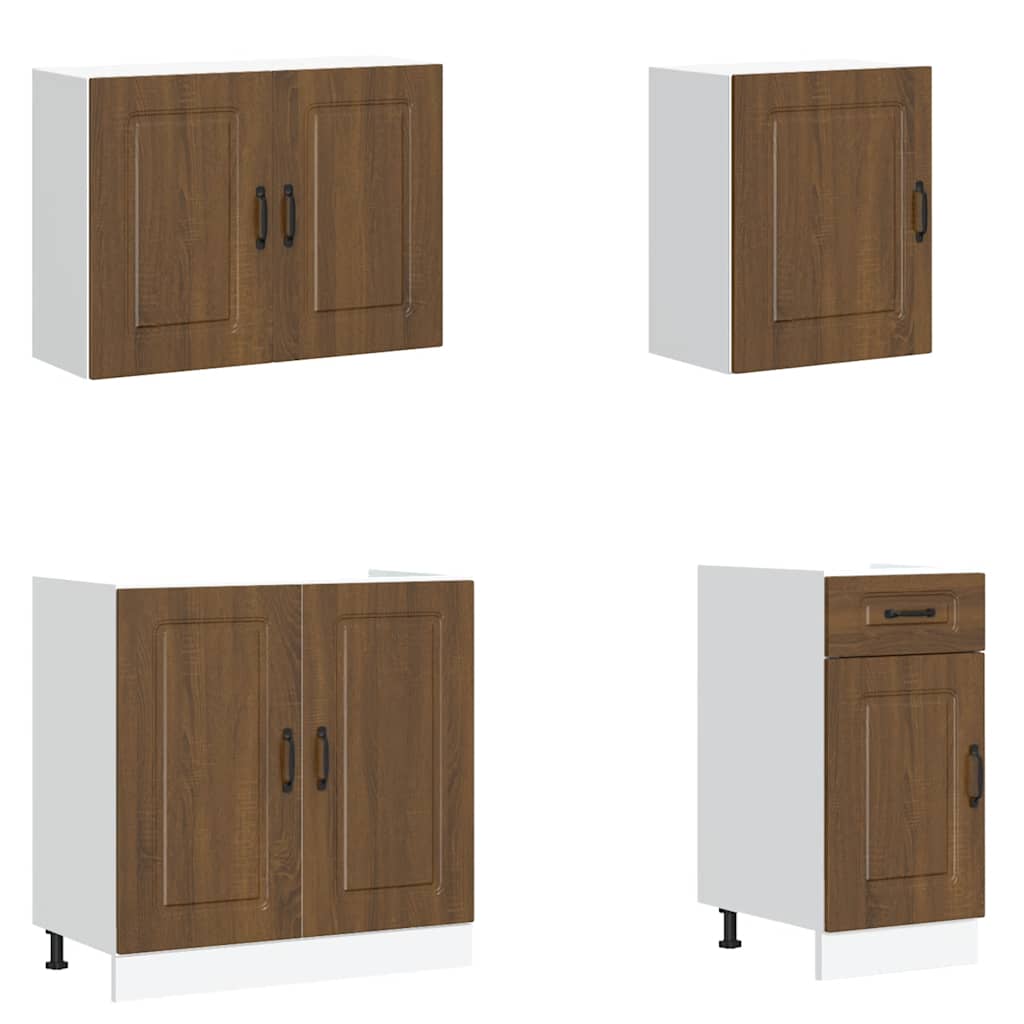 7-delige Keukenkastenset Kalmar bewerkt hout bruin eikenkleur