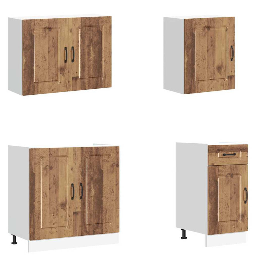 7-delige Keukenkastenset Kalmar bewerkt hout oud houtkleurig