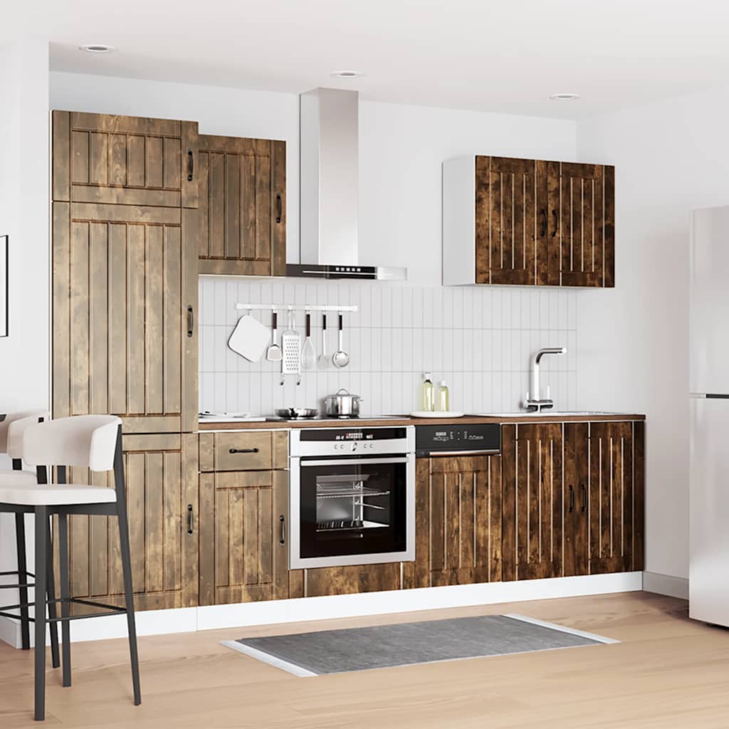 7-delige Keukenkastenset Kalmar bewerkt hout gerookt eiken