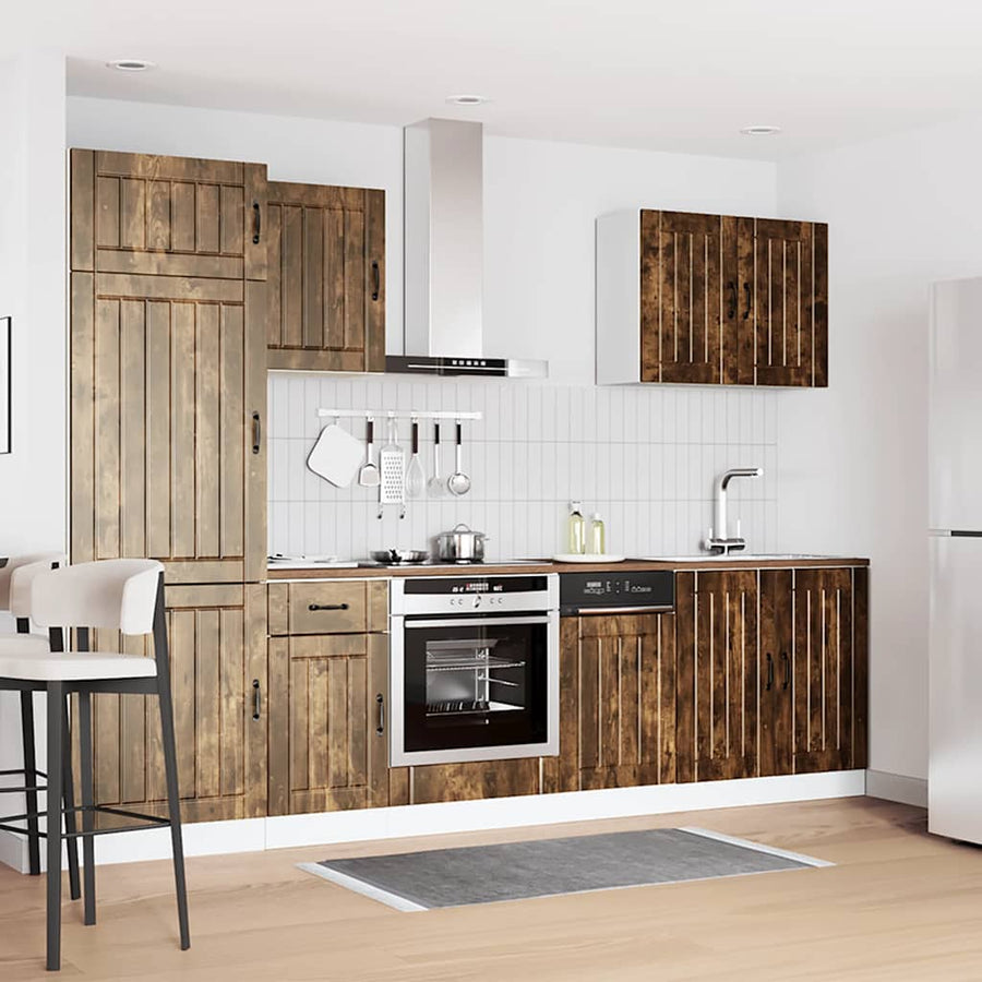 7-delige Keukenkastenset Kalmar bewerkt hout gerookt eiken