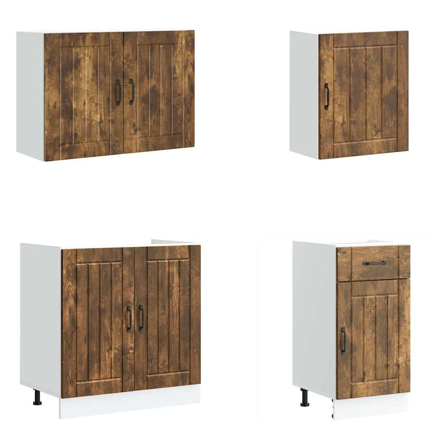 7-delige Keukenkastenset Kalmar bewerkt hout gerookt eiken