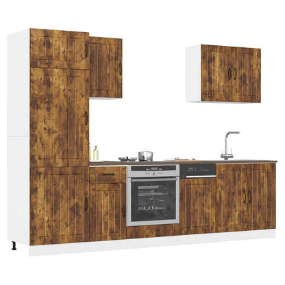 7-delige Keukenkastenset Kalmar bewerkt hout gerookt eiken
