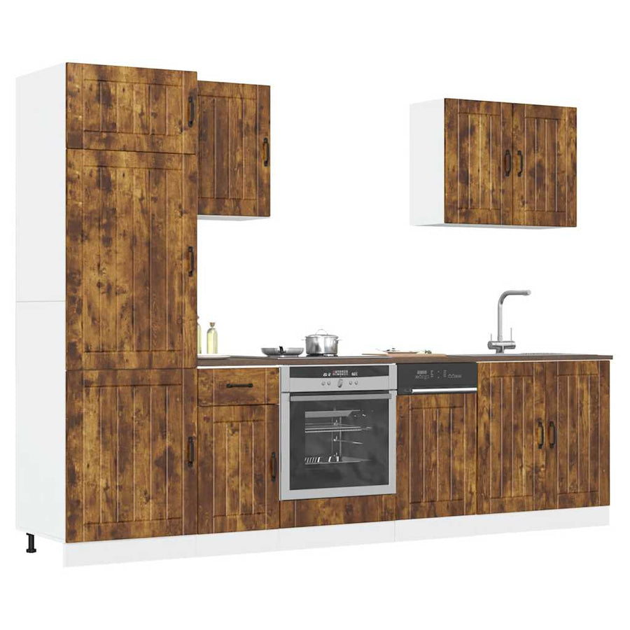 7-delige Keukenkastenset Kalmar bewerkt hout gerookt eiken
