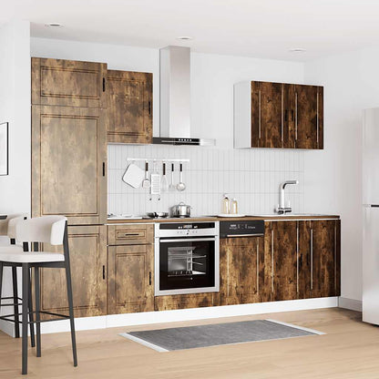 7-delige Keukenkastenset Kalmar bewerkt hout gerookt eiken