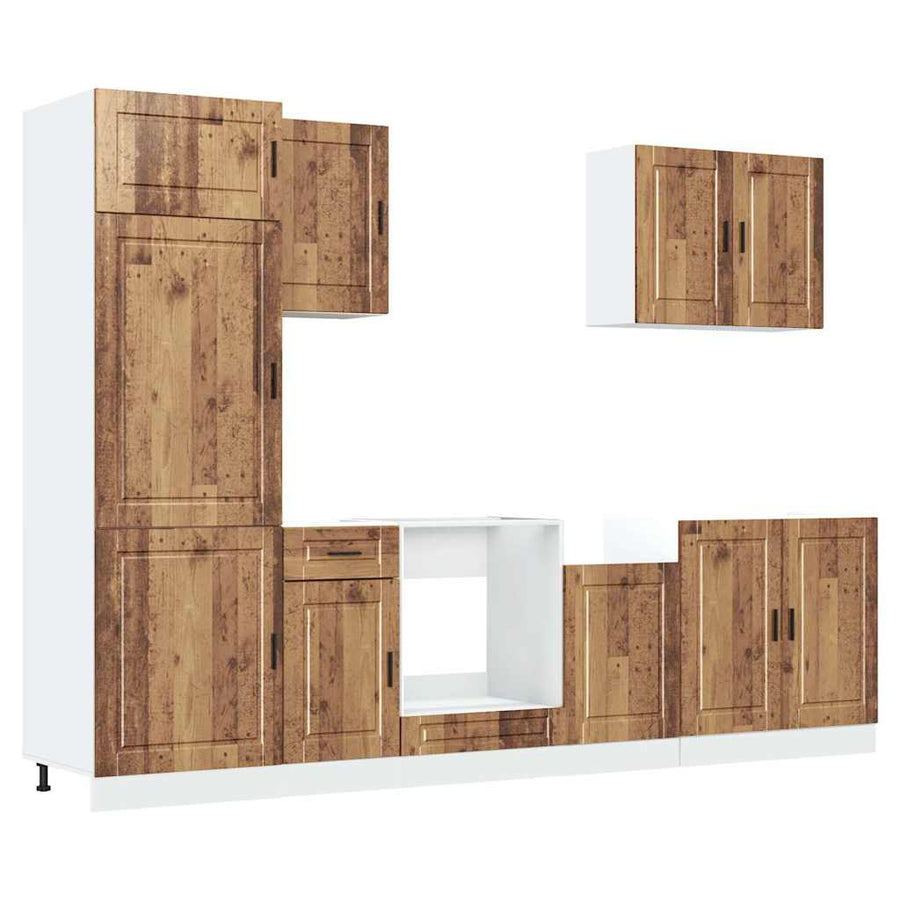 7-delige Keukenkastenset Kalmar bewerkt hout oud houtkleurig