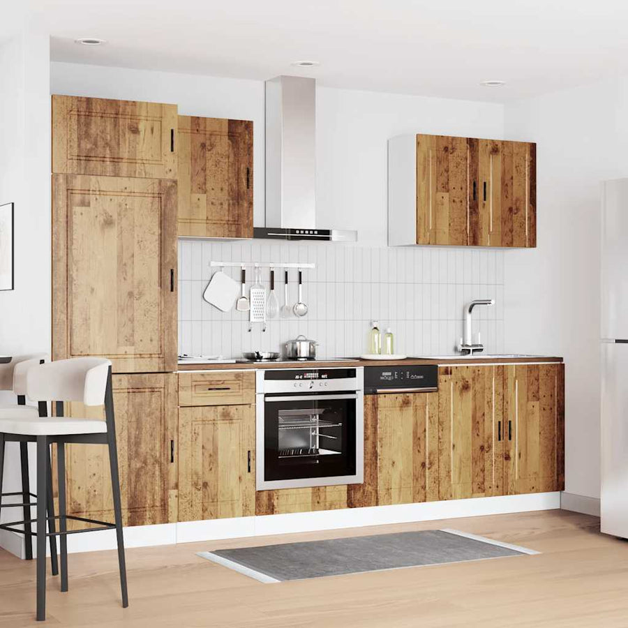 7-delige Keukenkastenset Kalmar bewerkt hout oud houtkleurig