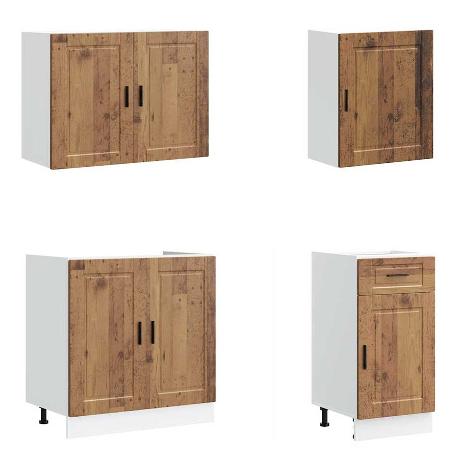 7-delige Keukenkastenset Kalmar bewerkt hout oud houtkleurig