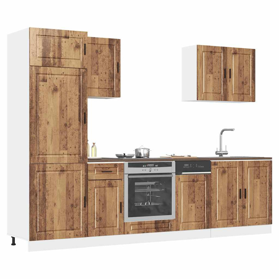 7-delige Keukenkastenset Kalmar bewerkt hout oud houtkleurig