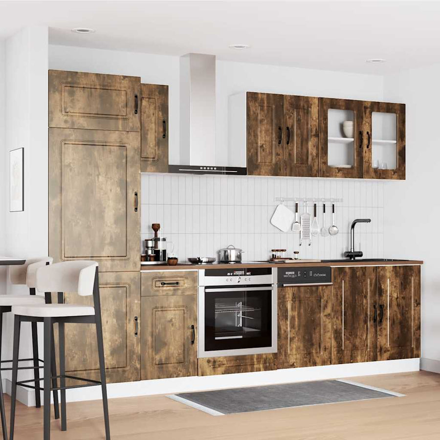 8-delige Keukenkastenset Kalmar bewerkt hout gerookt eiken