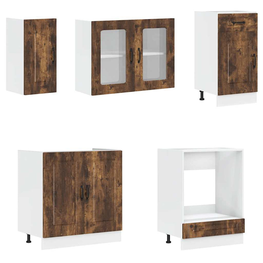 8-delige Keukenkastenset Kalmar bewerkt hout gerookt eiken