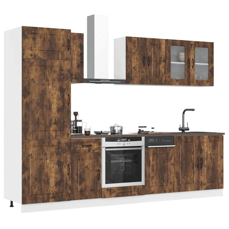 8-delige Keukenkastenset Kalmar bewerkt hout gerookt eiken