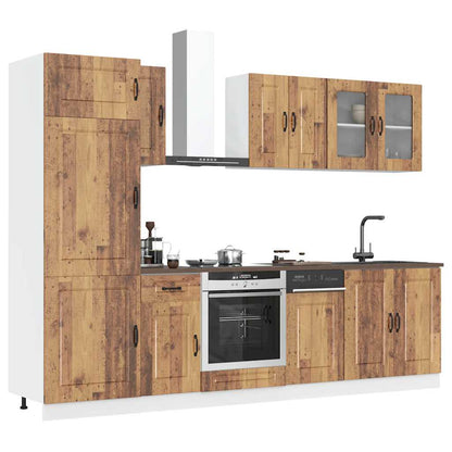 8-delige Keukenkastenset Kalmar bewerkt hout oud houtkleurig