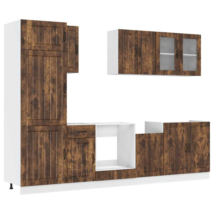 8-delige Keukenkastenset Kalmar bewerkt hout gerookt eiken