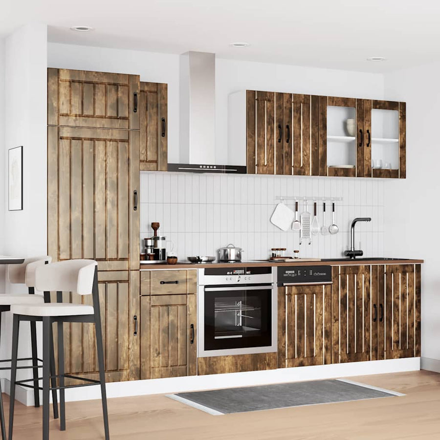 8-delige Keukenkastenset Kalmar bewerkt hout gerookt eiken