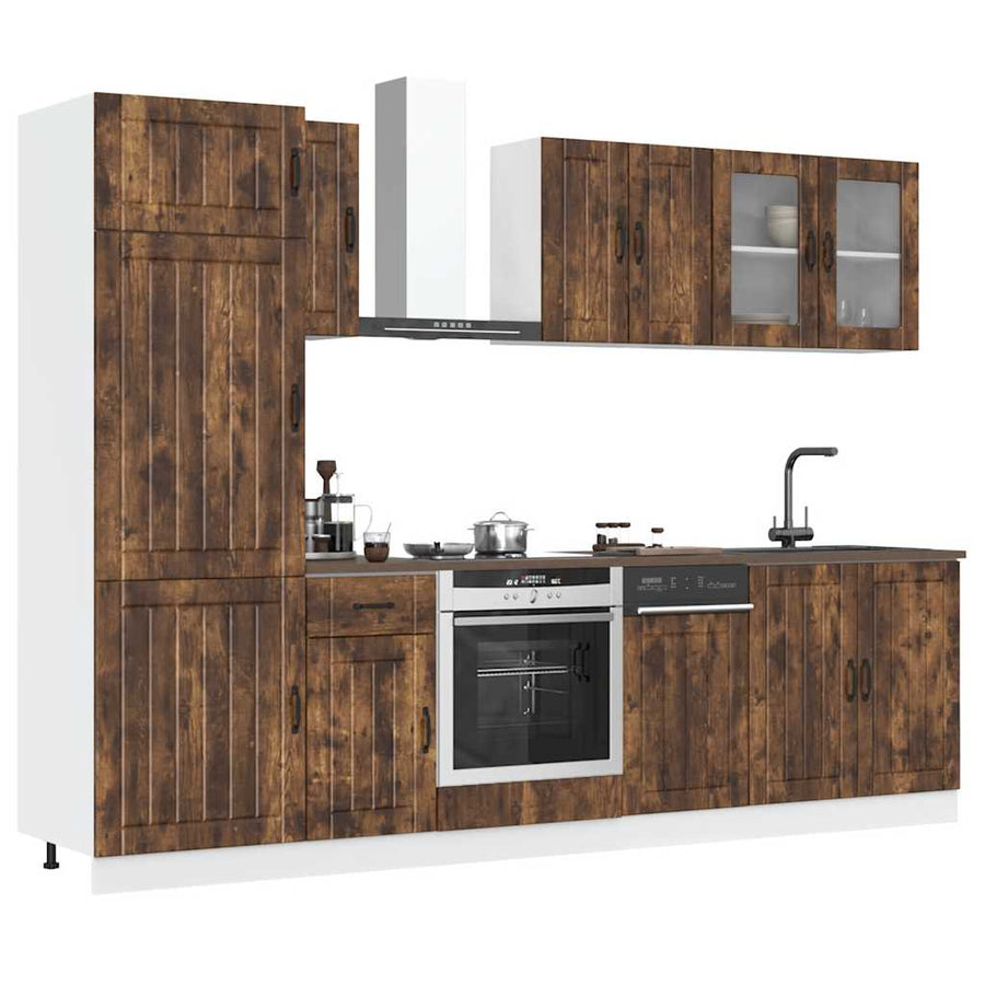 8-delige Keukenkastenset Kalmar bewerkt hout gerookt eiken