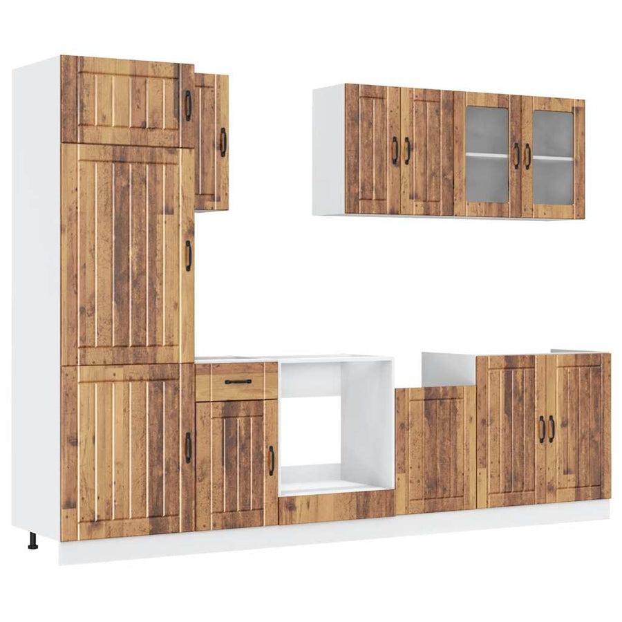 8-delige Keukenkastenset Kalmar bewerkt hout oud houtkleurig