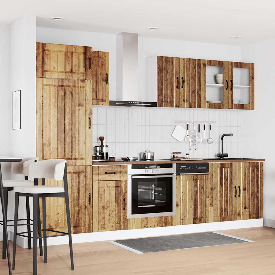 8-delige Keukenkastenset Kalmar bewerkt hout oud houtkleurig