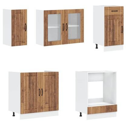 8-delige Keukenkastenset Kalmar bewerkt hout oud houtkleurig