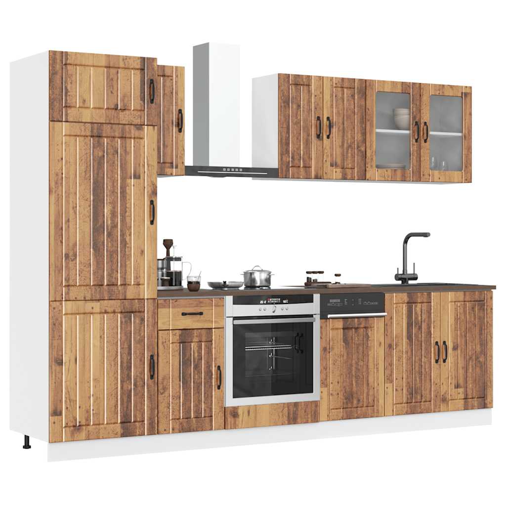 8-delige Keukenkastenset Kalmar bewerkt hout oud houtkleurig