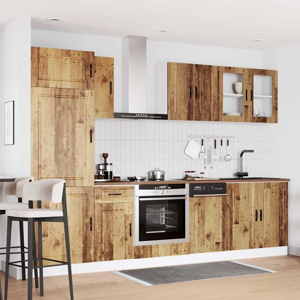 8-delige Keukenkastenset Kalmar bewerkt hout oud houtkleurig