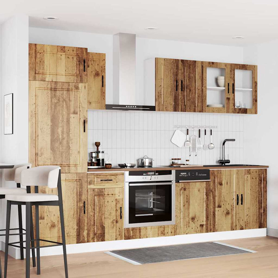 8-delige Keukenkastenset Kalmar bewerkt hout oud houtkleurig