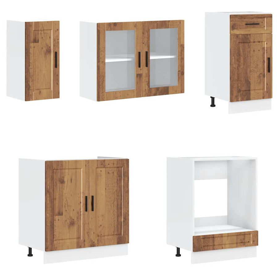 8-delige Keukenkastenset Kalmar bewerkt hout oud houtkleurig