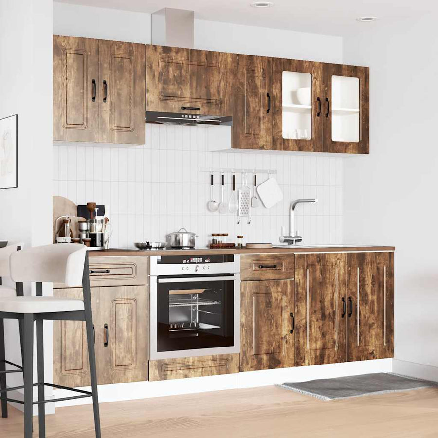 8-delige Keukenkastenset Kalmar bewerkt hout gerookt eiken