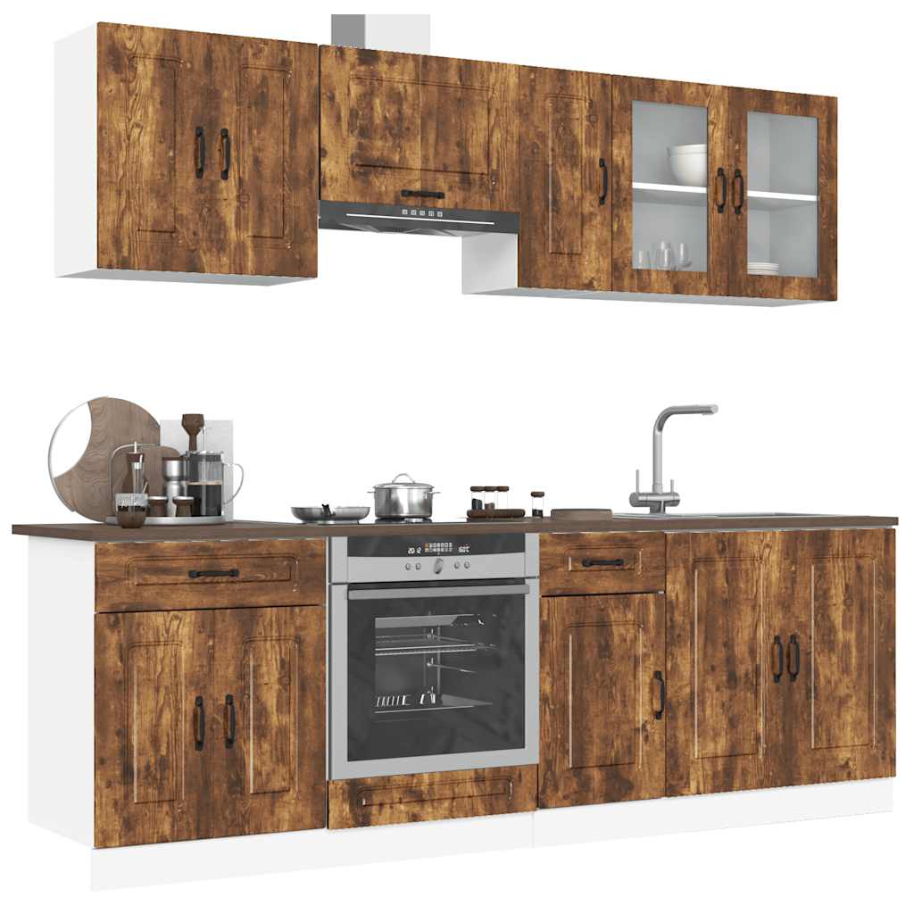 8-delige Keukenkastenset Kalmar bewerkt hout gerookt eiken