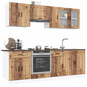 Keukenkastenset 8-delig bewerkt hout oud houtkleurig