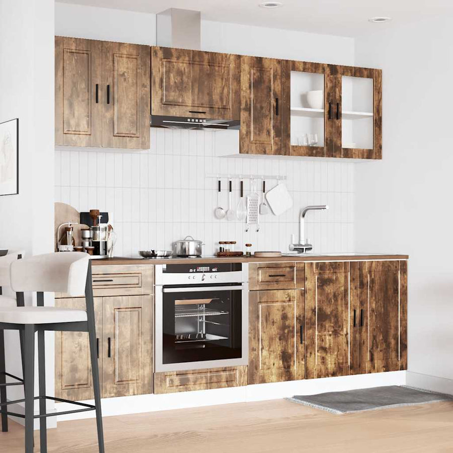 8-delige Keukenkastenset Kalmar bewerkt hout gerookt eiken