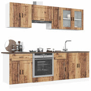 Keukenkastenset 8-delig bewerkt hout oud houtkleurig