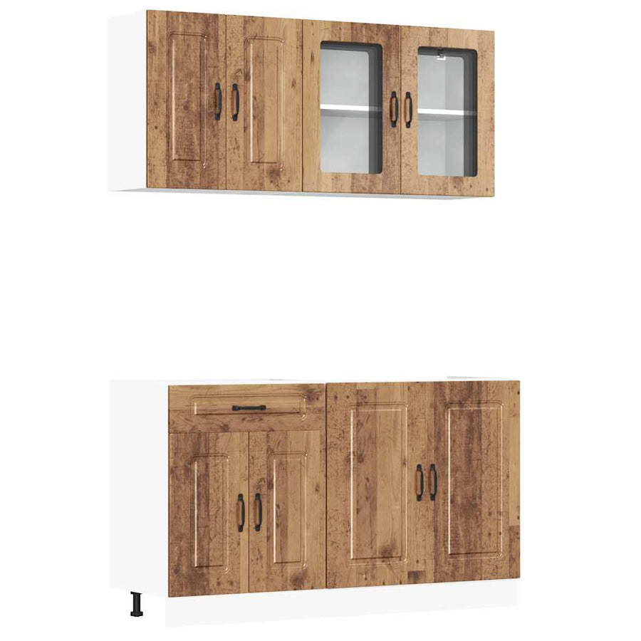 4-delige Keukenkastenset Kalmar bewerkt hout oud houtkleurig