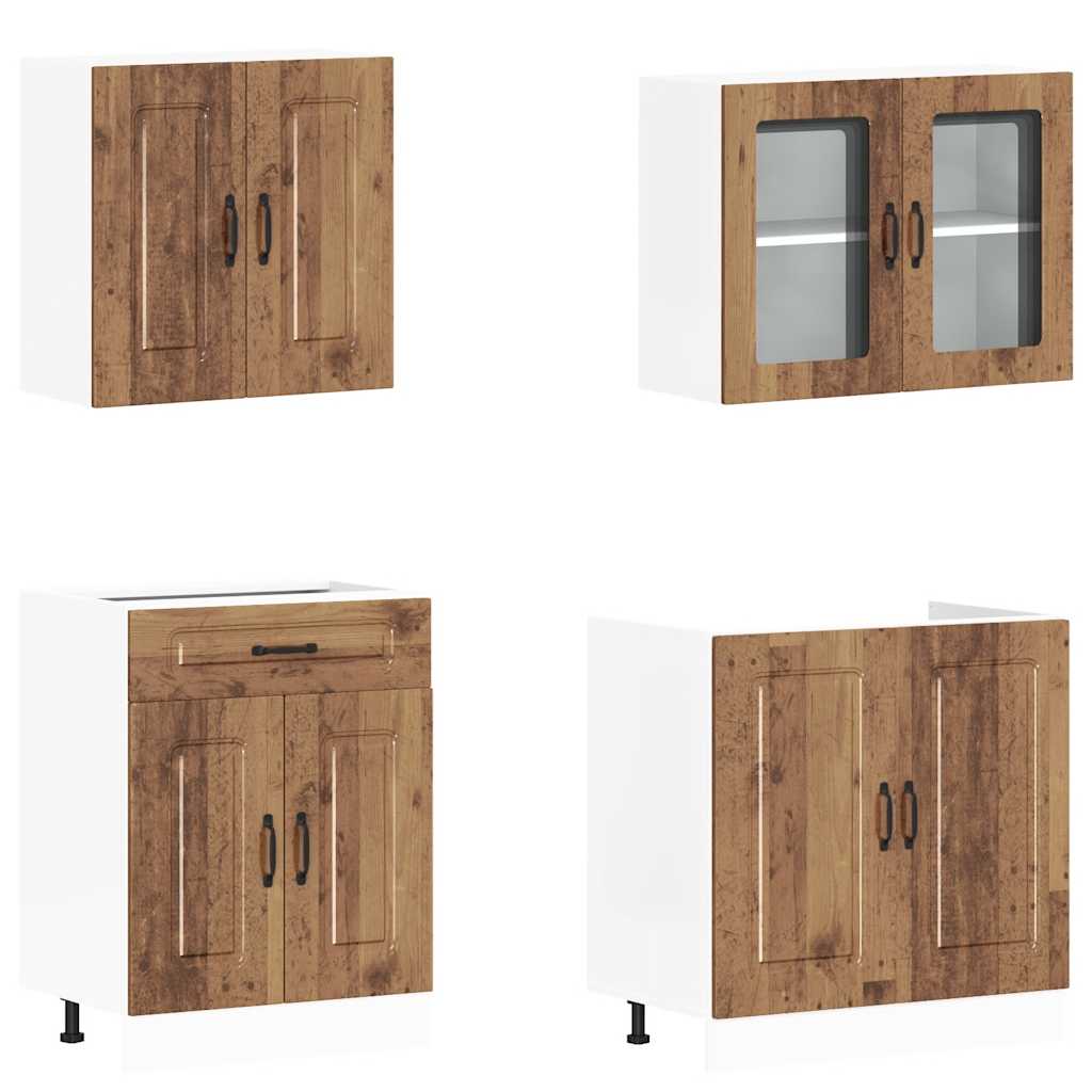 4-delige Keukenkastenset Kalmar bewerkt hout oud houtkleurig