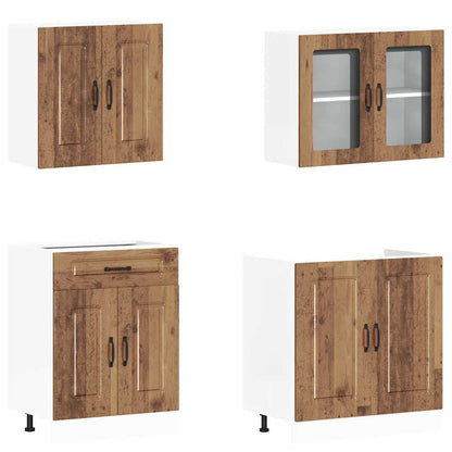 4-delige Keukenkastenset Kalmar bewerkt hout oud houtkleurig