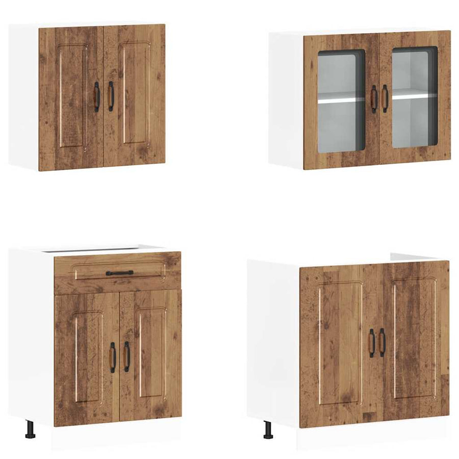 4-delige Keukenkastenset Kalmar bewerkt hout oud houtkleurig