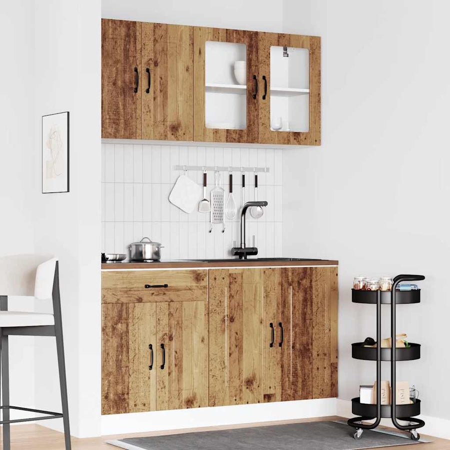4-delige Keukenkastenset Kalmar bewerkt hout oud houtkleurig