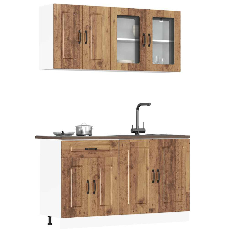 4-delige Keukenkastenset Kalmar bewerkt hout oud houtkleurig